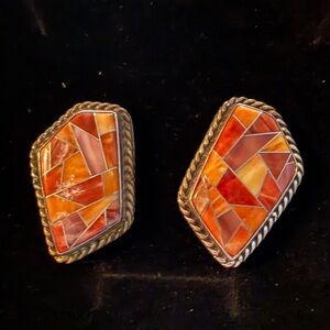 Jay King DRT Sterling Silver Spiny Oyester Mosaic Inlay Earrings
